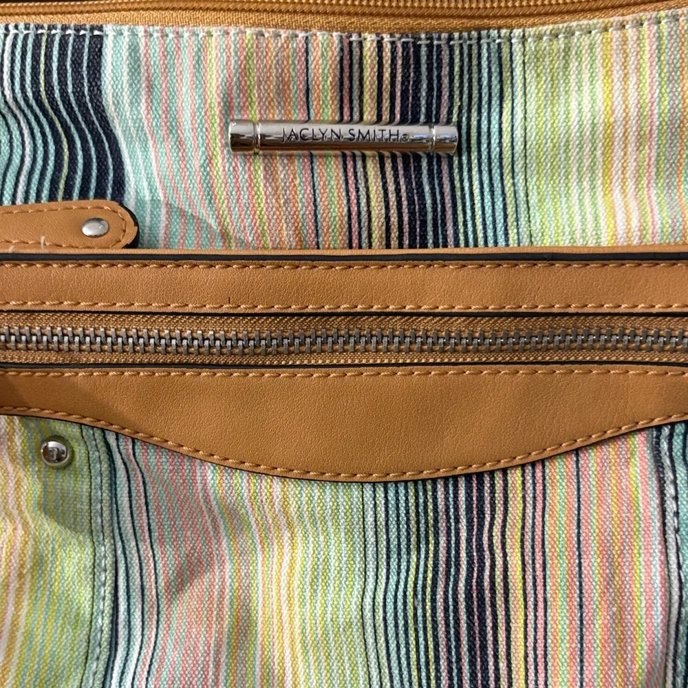 Jaclyn Smith Multicolor Striped Shoulder Bag with Tan Details